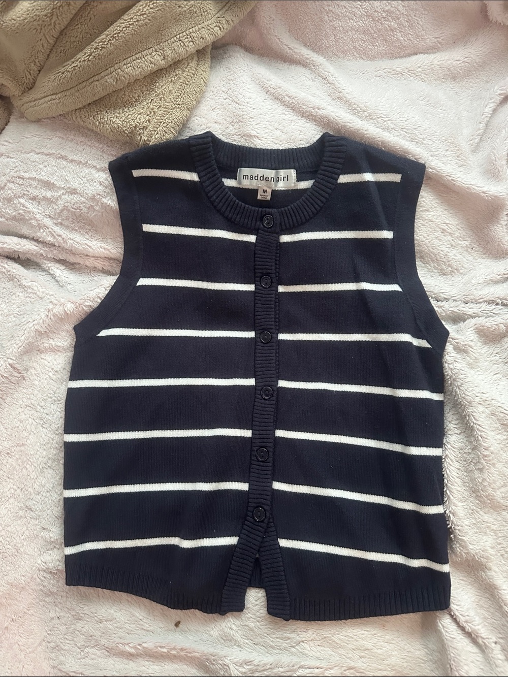 Madden Girl Black and White Striped Knit Tank Top